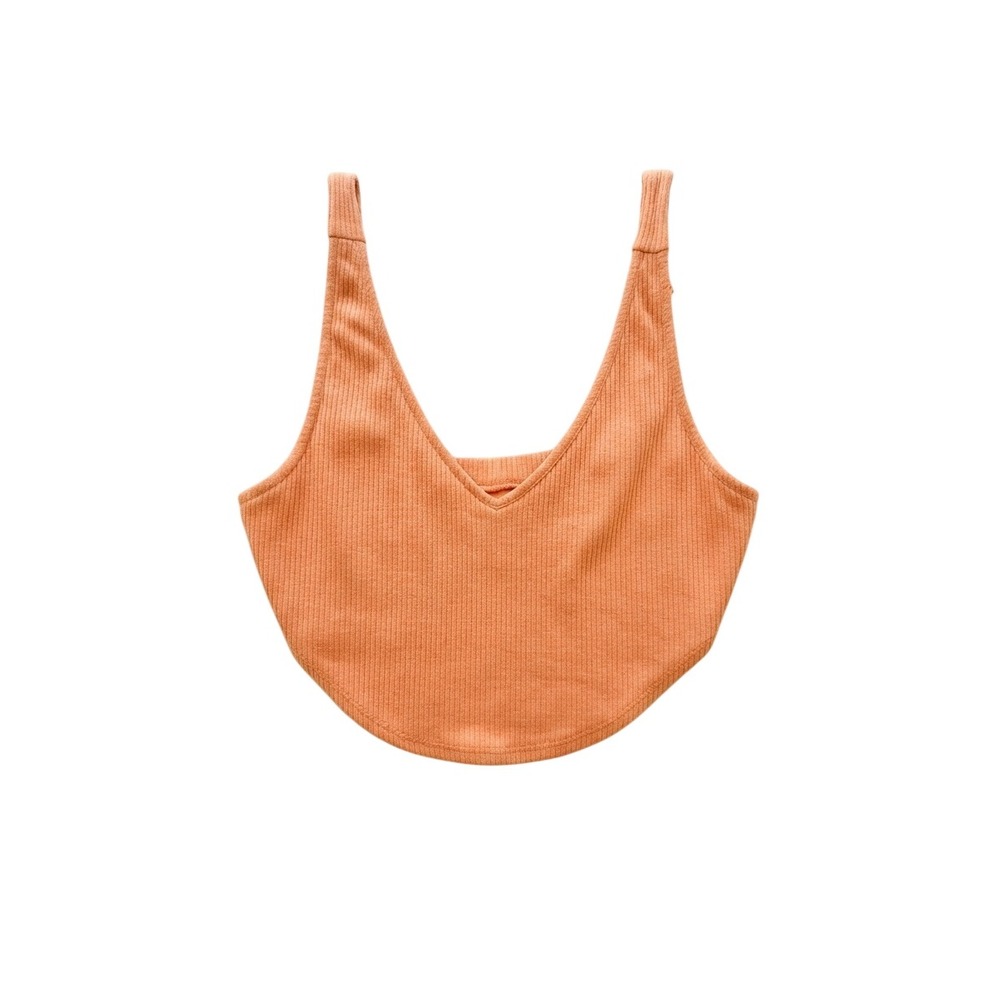 Unbranded Ribbed Knit Crop Top Peach Orange V-Neck Adjustable Straps SmallMedium